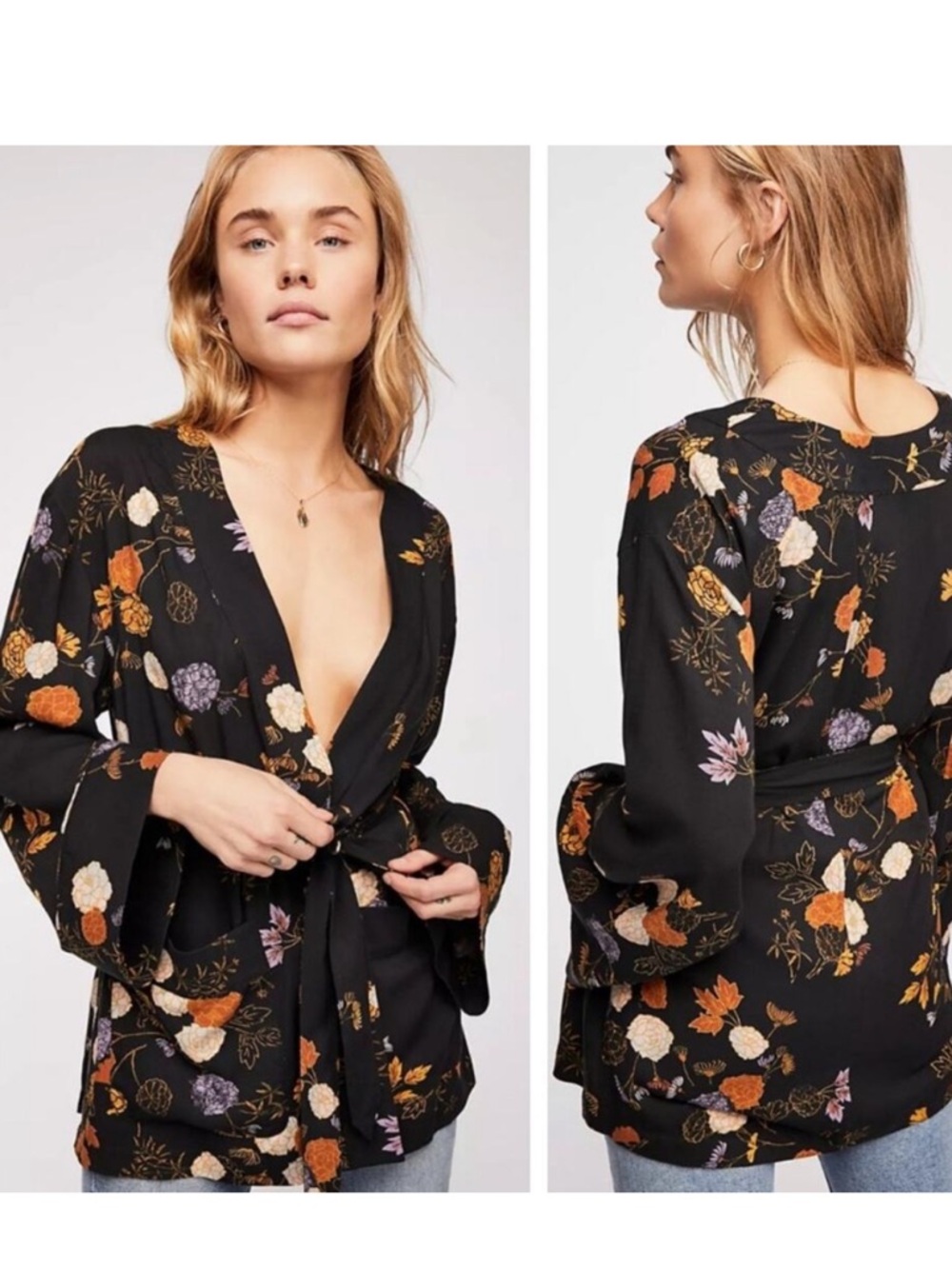 FREE PEOPLE PEONY FLORAL PRINT WRAP IT UP BELTED KIMONO JACKET MISSING BELT